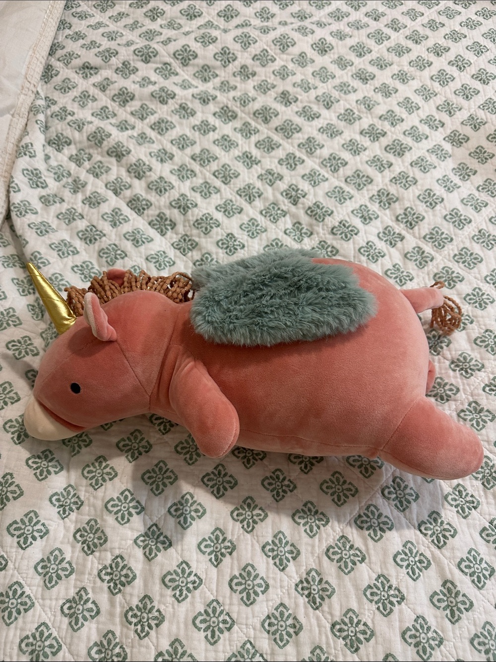 Weighted Target Pink Plush Unicorn with Gold Horn and Green Fur Patch